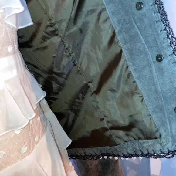 100% SUEDE SOPHIE CHANG Faux Pearl embellished lightweight jacket darkOlive Med - Picture 15 of 15